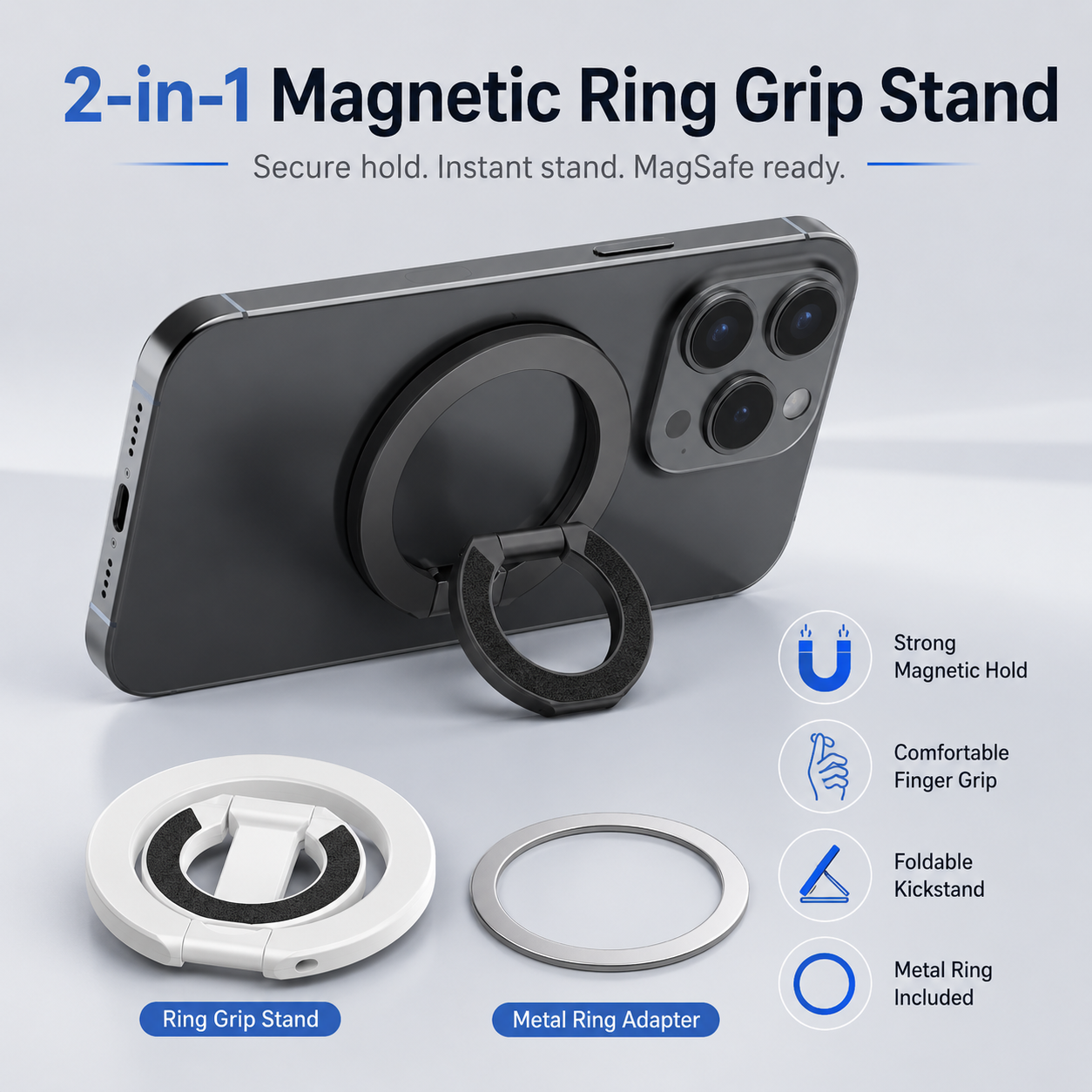 MagSafe Magnetic Ring Grip Stand – Foldable Finger Holder & Kickstand