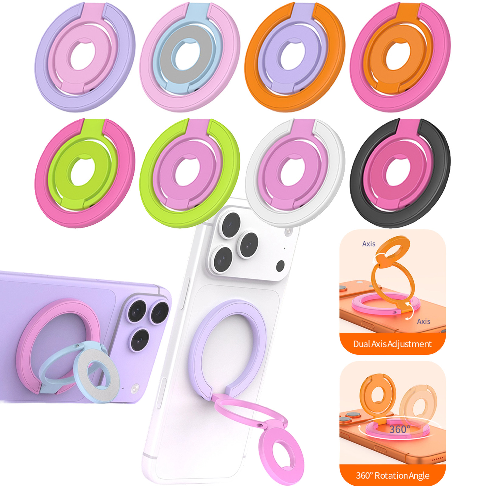 Colorful MagSafe Magnetic Phone Ring Holder – 360° Adjustable Grip Stand