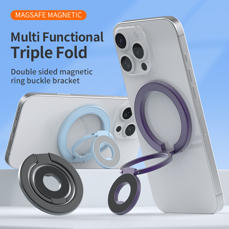 Triple-Fold Magnetic Phone Ring Holder for MagSafe – Double-Sided Grip Stand