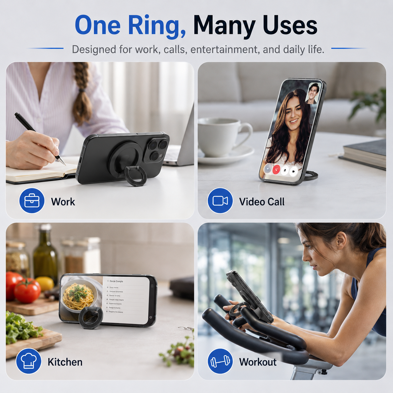 Triple-Fold Magnetic Phone Ring Holder for MagSafe – Double-Sided Grip Stand