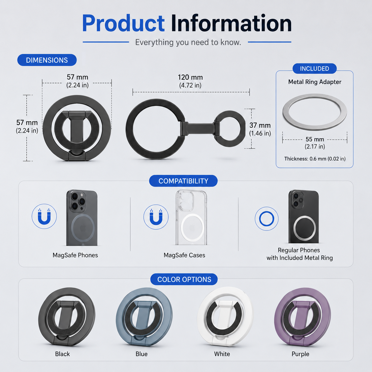 Triple-Fold Magnetic Phone Ring Holder for MagSafe – Double-Sided Grip Stand