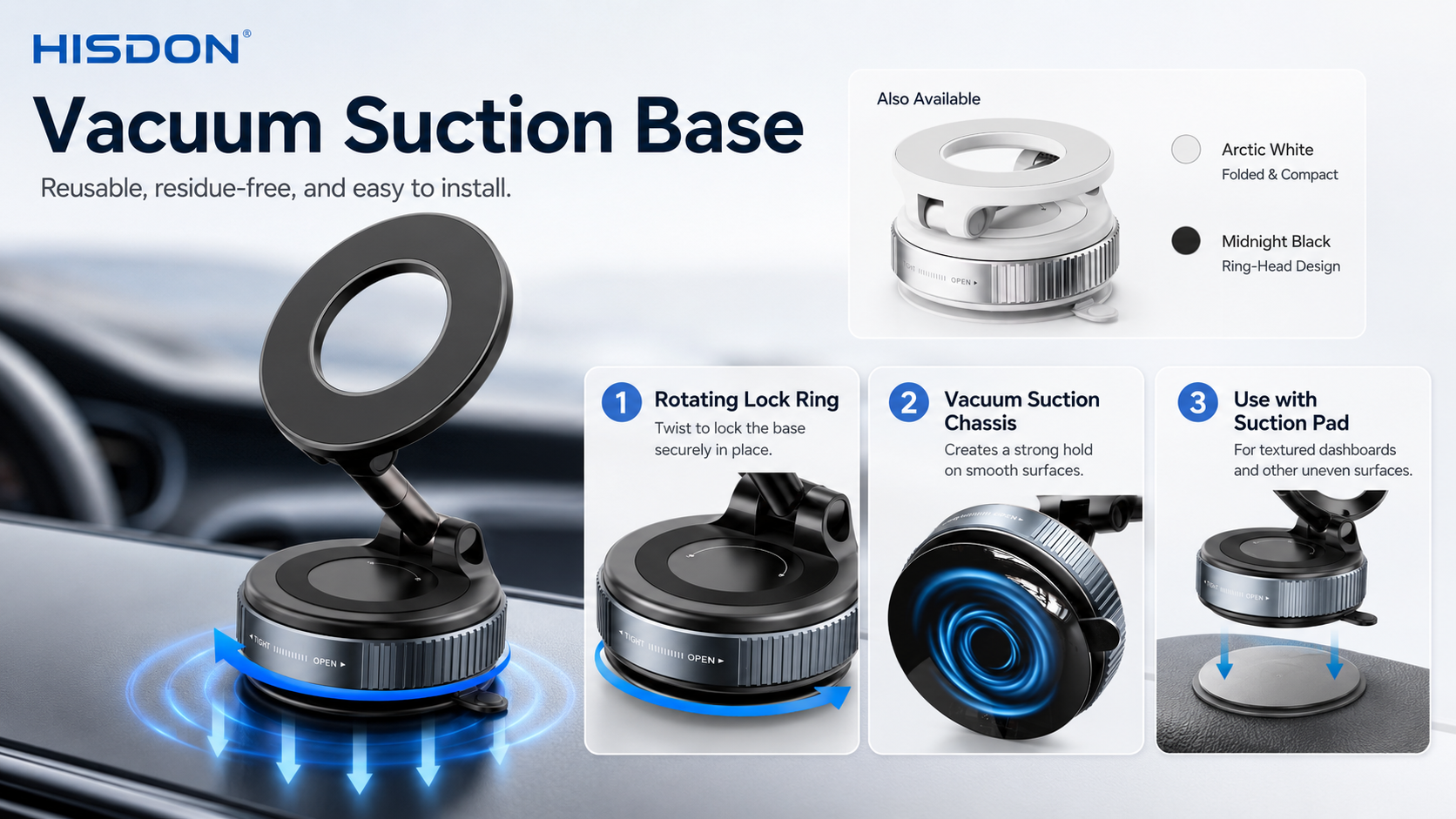 Vacuum magnetic car phone mount with suction base for dashboard and windshield use Vacuum magnetic car phone mount with suction base for dashboard and windshield use