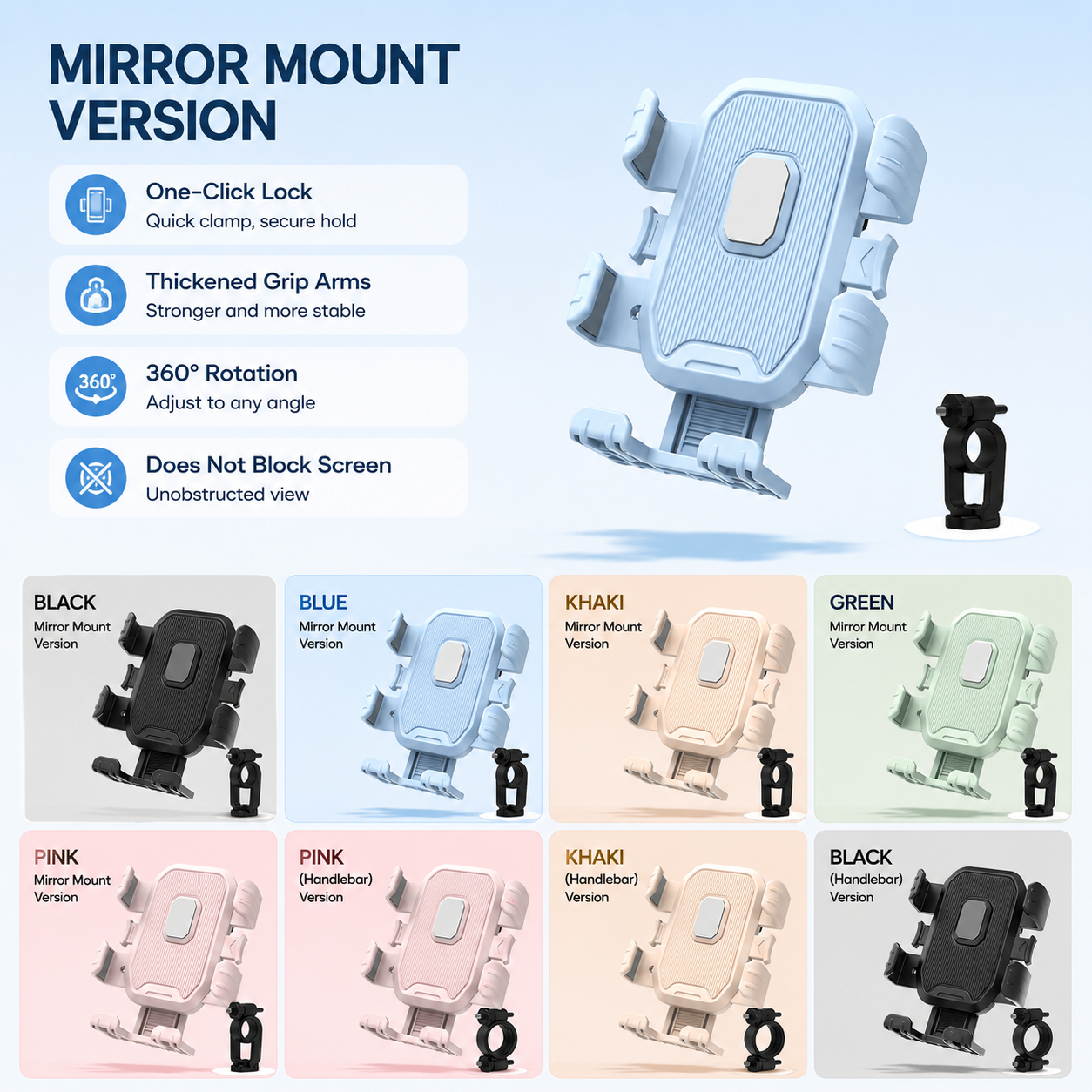 Motorcycle Phone Holder Mount for Bike – 360° Rotation Anti Shake One-Hand Lock
