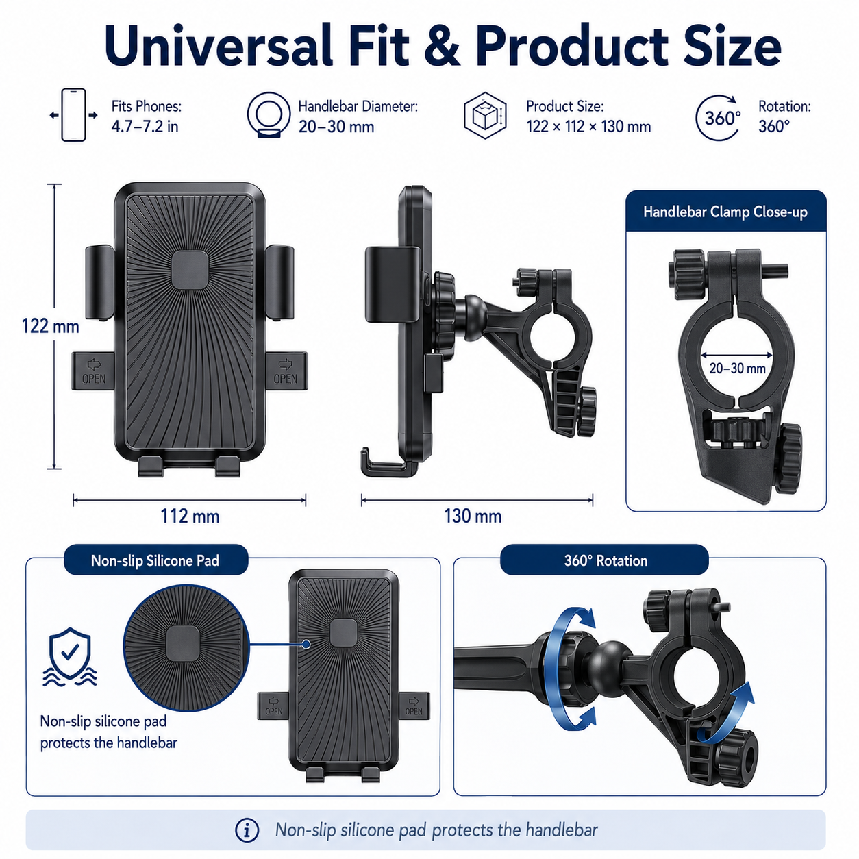 Motorcycle Phone Mount  One-Hand Lock & Anti-Shake