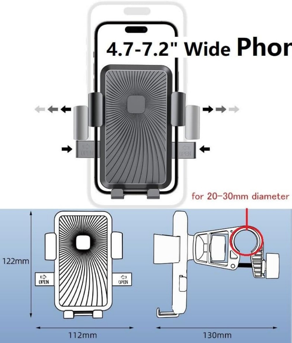 Motorcycle Phone Mount  One-Hand Lock & Anti-Shake