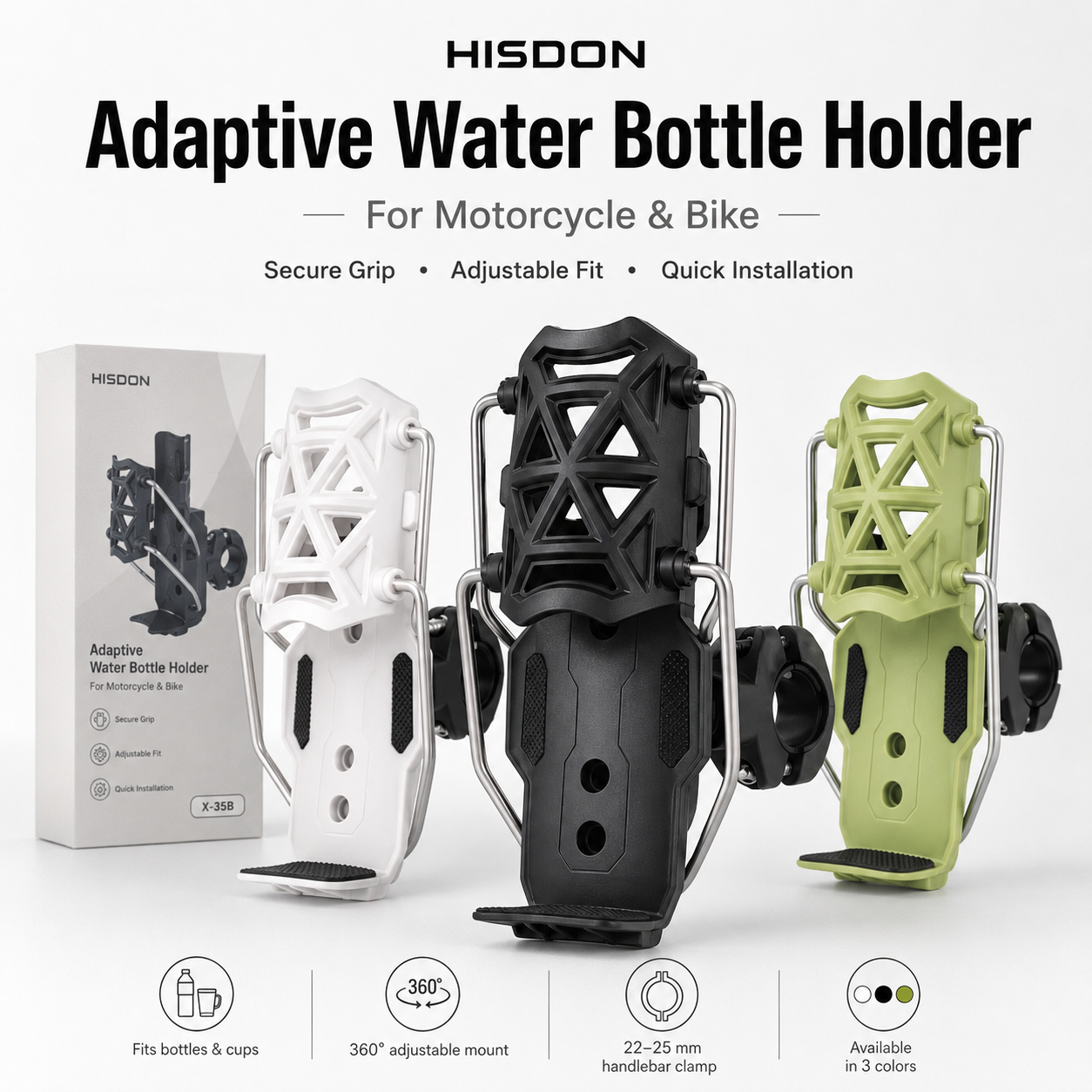 Universal Motorcycle Cup Holder – 360° Rotating Water Bottle Drink Mount
