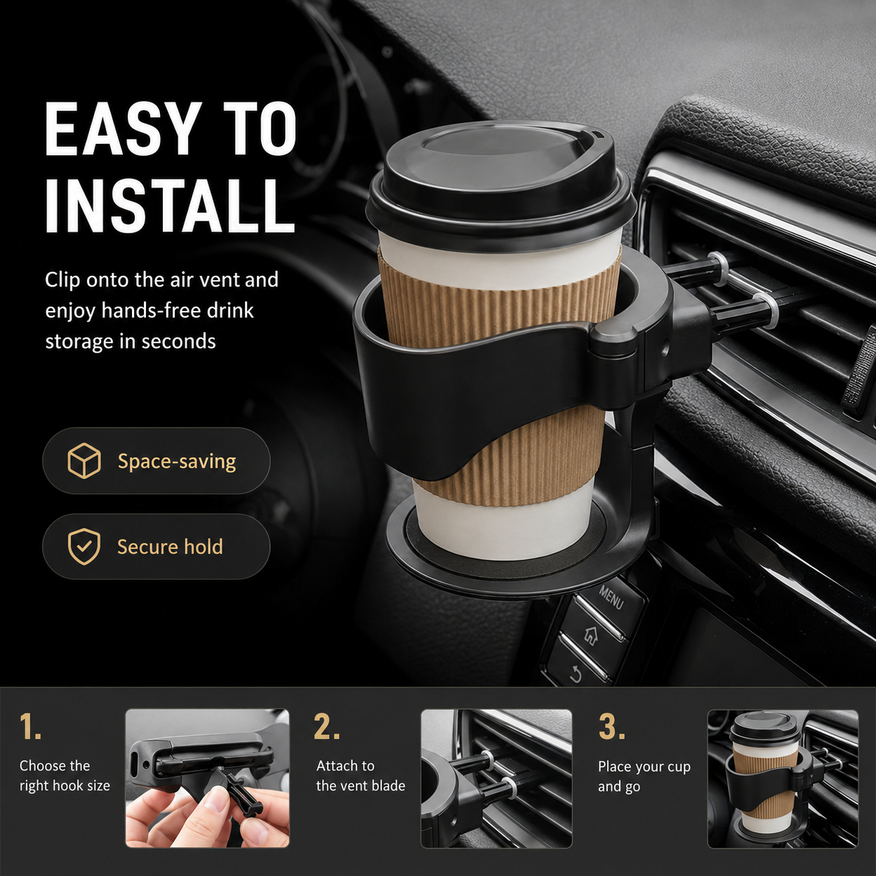 Car Air Vent Cup Holder – Adjustable Auto Drink Bottle Holder