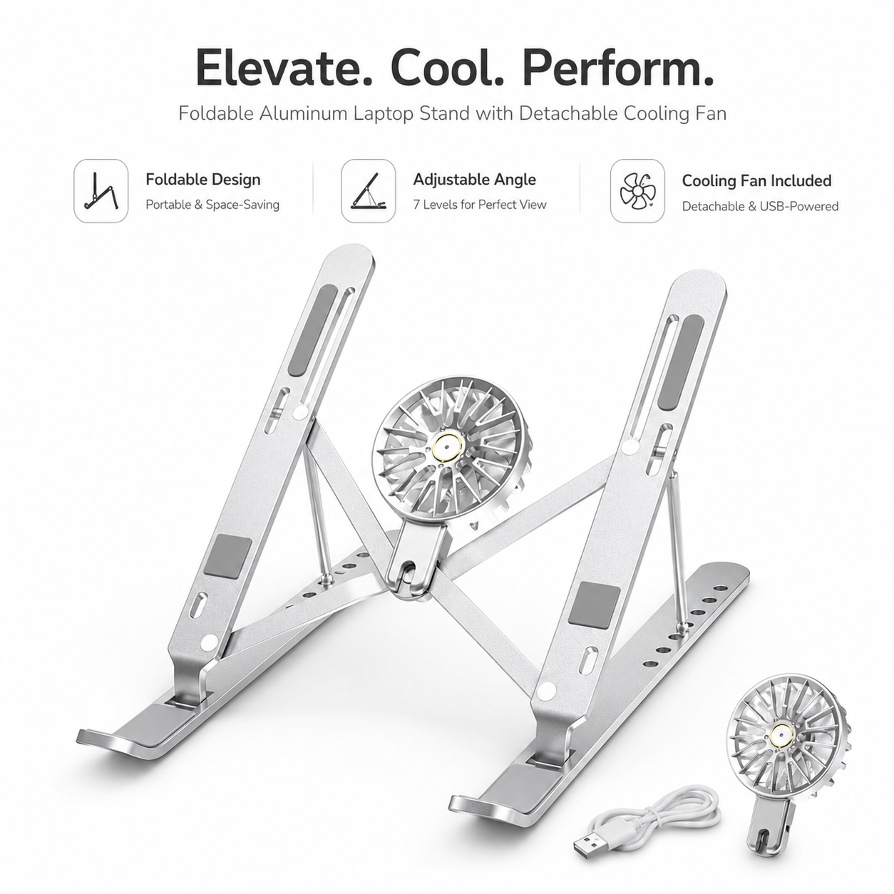 Foldable Aluminum Laptop Stand with Detachable Cooling Fan