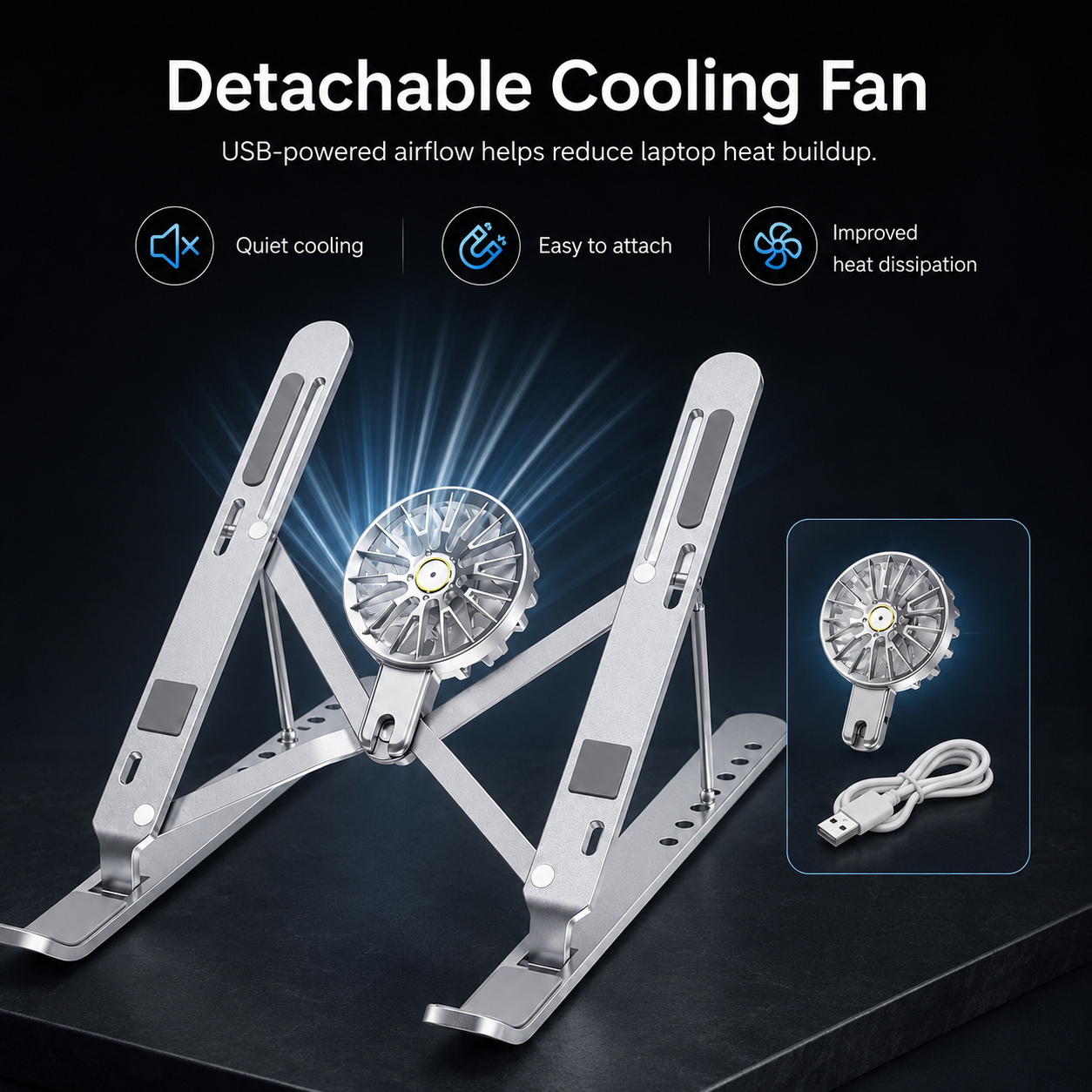 Foldable Aluminum Laptop Stand with Detachable Cooling Fan