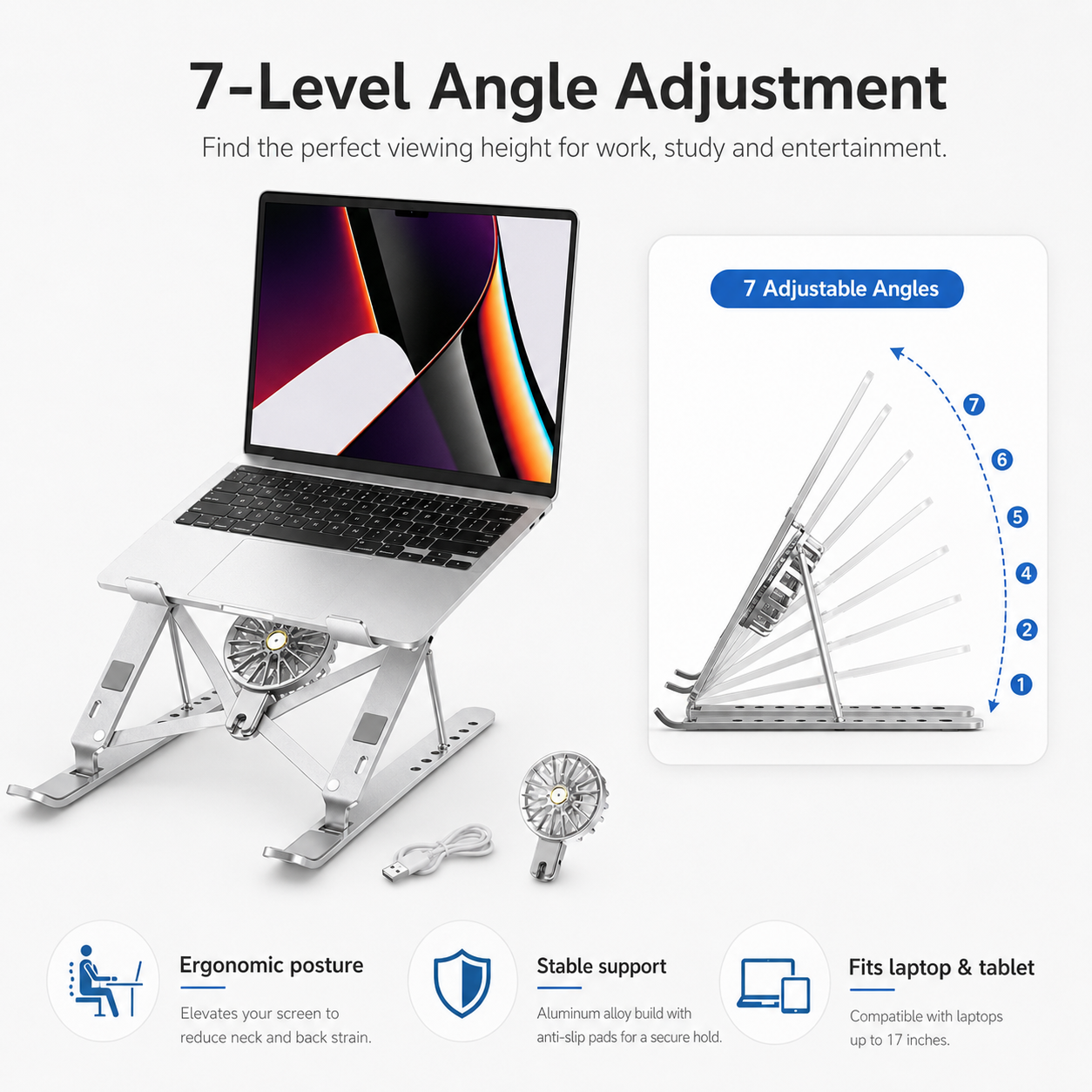 Foldable Aluminum Laptop Stand with Detachable Cooling Fan