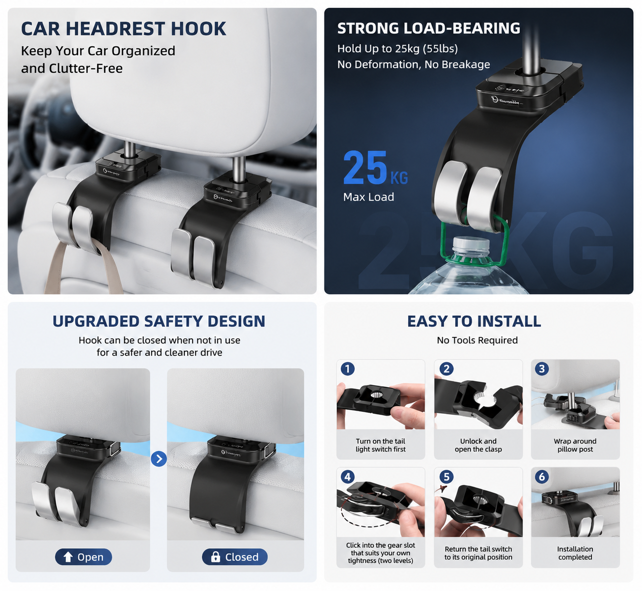 Multifunctional Car Seat Headrest Hook Organizer