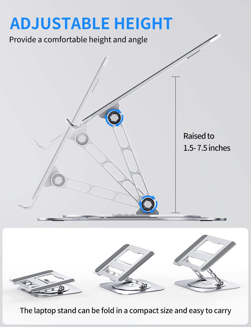 360° Rotatable Adjustable Laptop Stand, Foldable Ergonomic Computer Stand for Desk