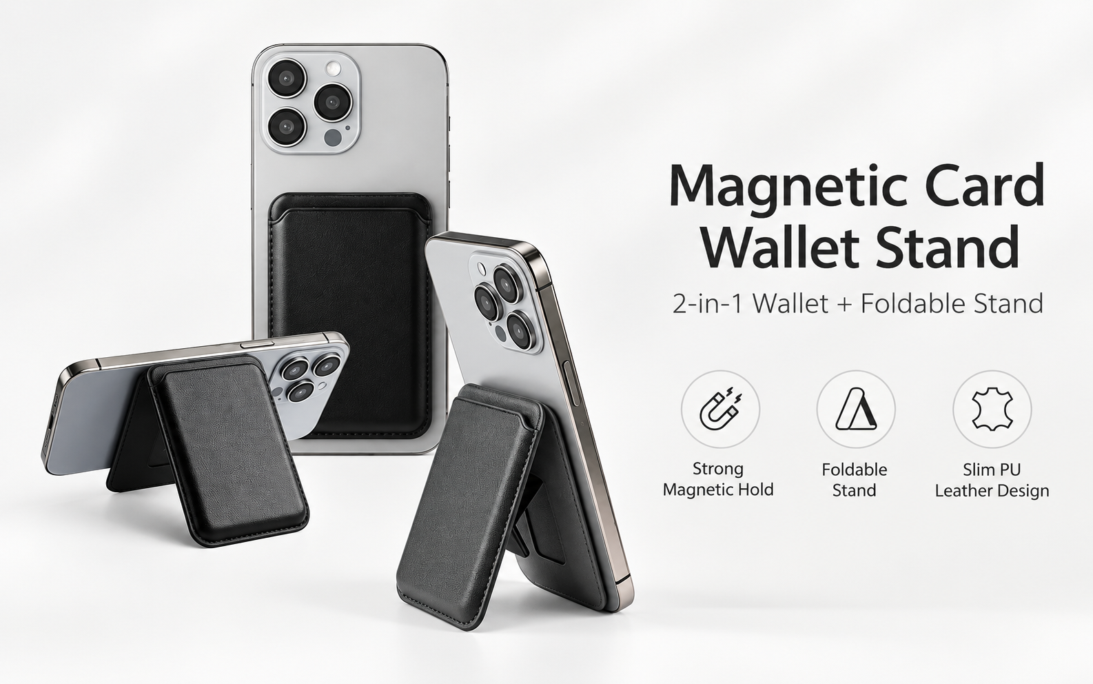 Magnetic Card Holder Wallet with Foldable Phone Stand for MagSafe Compatible iPhone
