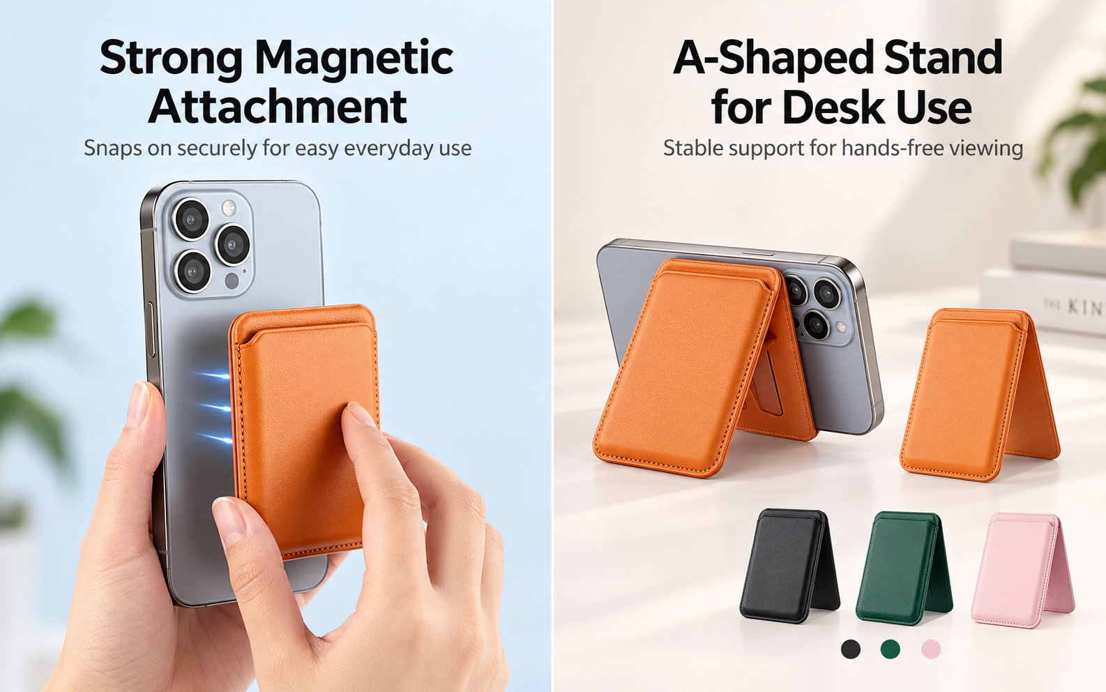 Magnetic Card Holder Wallet with Foldable Phone Stand for MagSafe Compatible iPhone