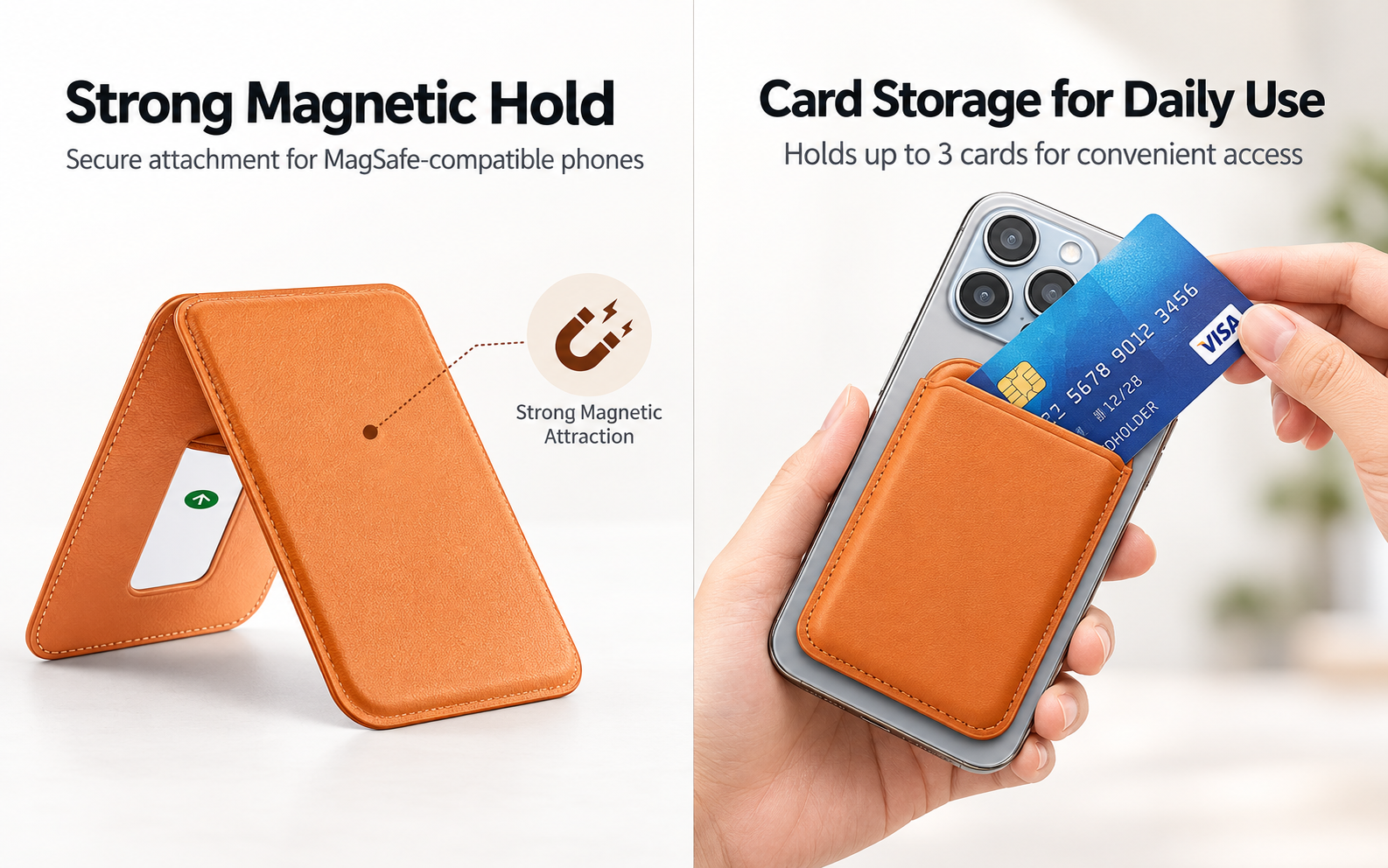 Magnetic Card Holder Wallet with Foldable Phone Stand for MagSafe Compatible iPhone